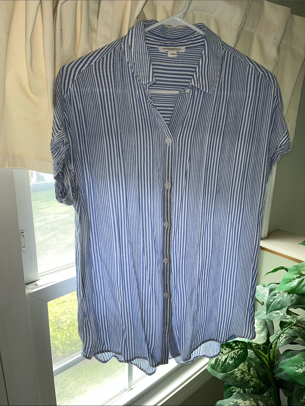 beachlunchlounge Blue and White Vertical Stripe Button-Down Shirt